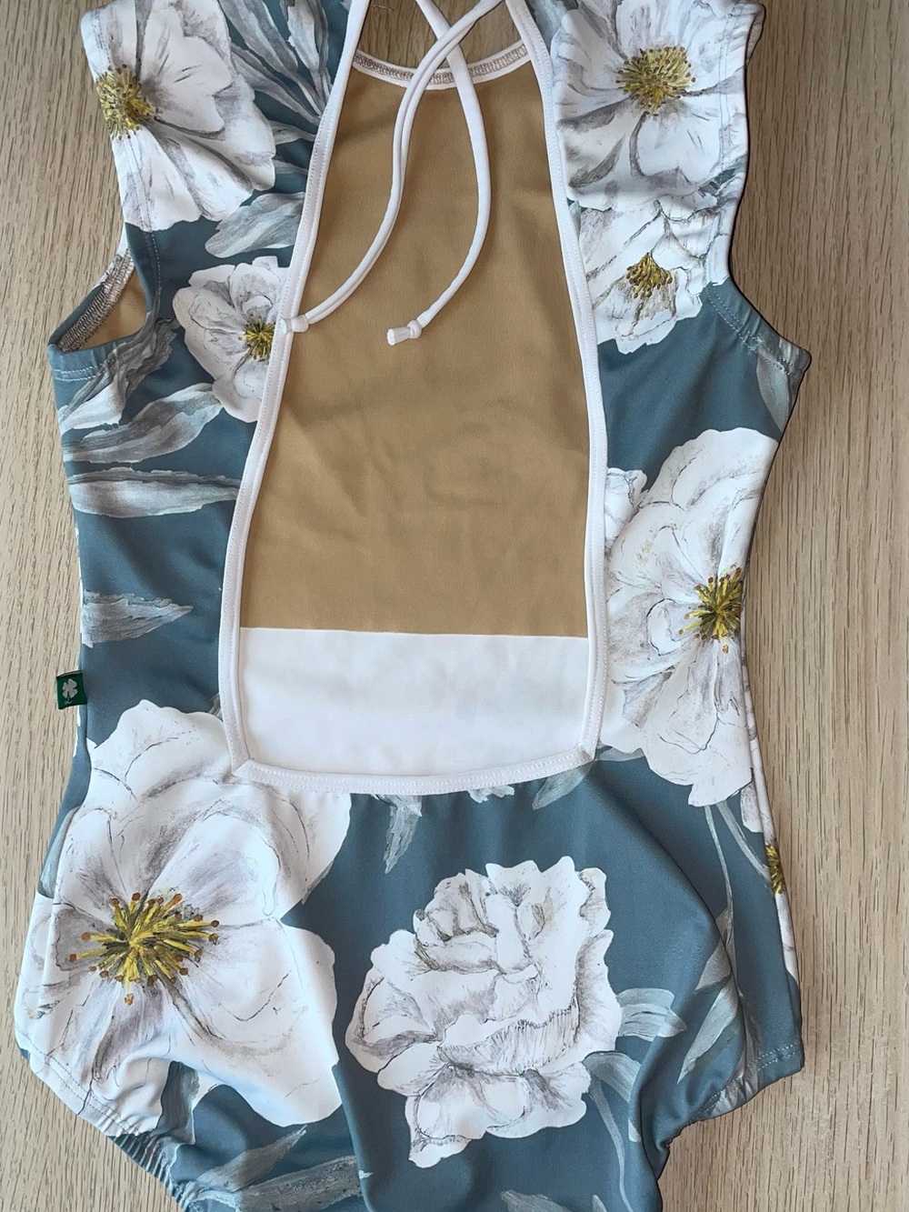 Floral Open-Back Women’s Leo  in Slate Blue and White